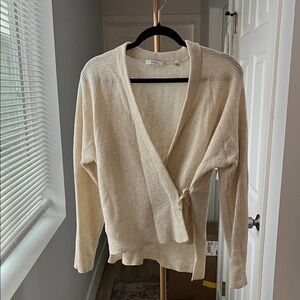 Vince Cream Ribbed Cashmere Wool Wrap Long Sleeve Sweater Top S $445